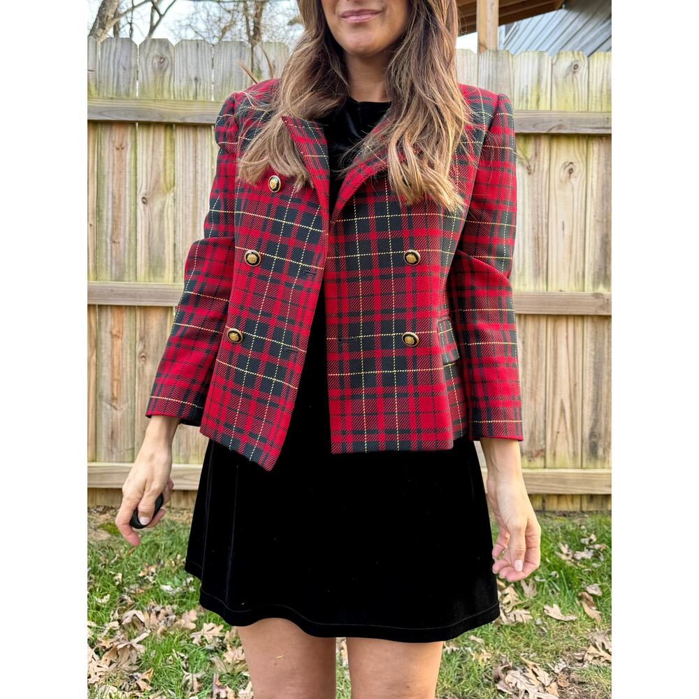 Vintage Red Tartan Wool Blazer (Made in USA) J H Collectibles - Picture 6 of 11